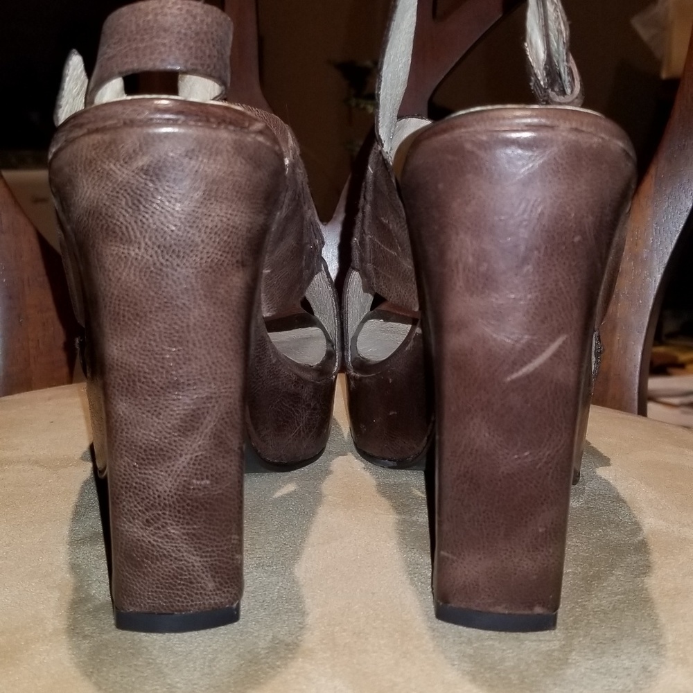 Michael Kors Size 7 Distressed Brown Leather High Heels - Picture 9 of 12